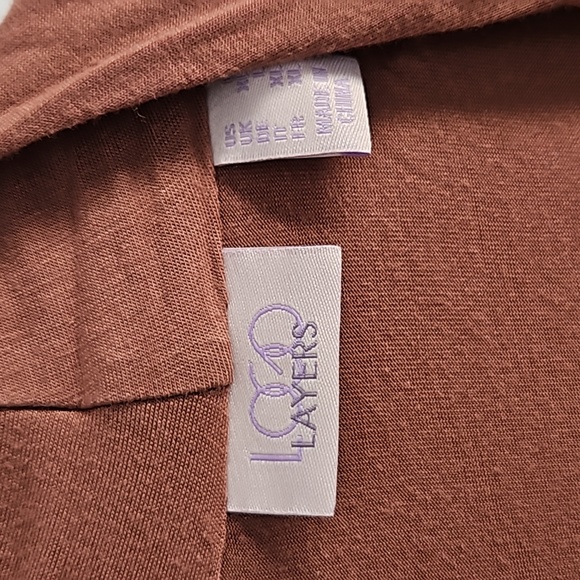 LOGO LAYERS Brown/Tan Cardigan L - Picture 2 of 3